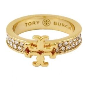 Tory Burch Gold Pave Crystal-Embellished Ring NWT Size 7
